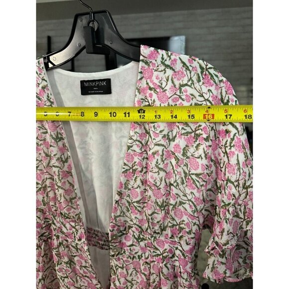 Minkpink White Pink Liberty Flowy Sleeves Elastic Waist Mini Dress Womens Size S - Picture 4 of 6